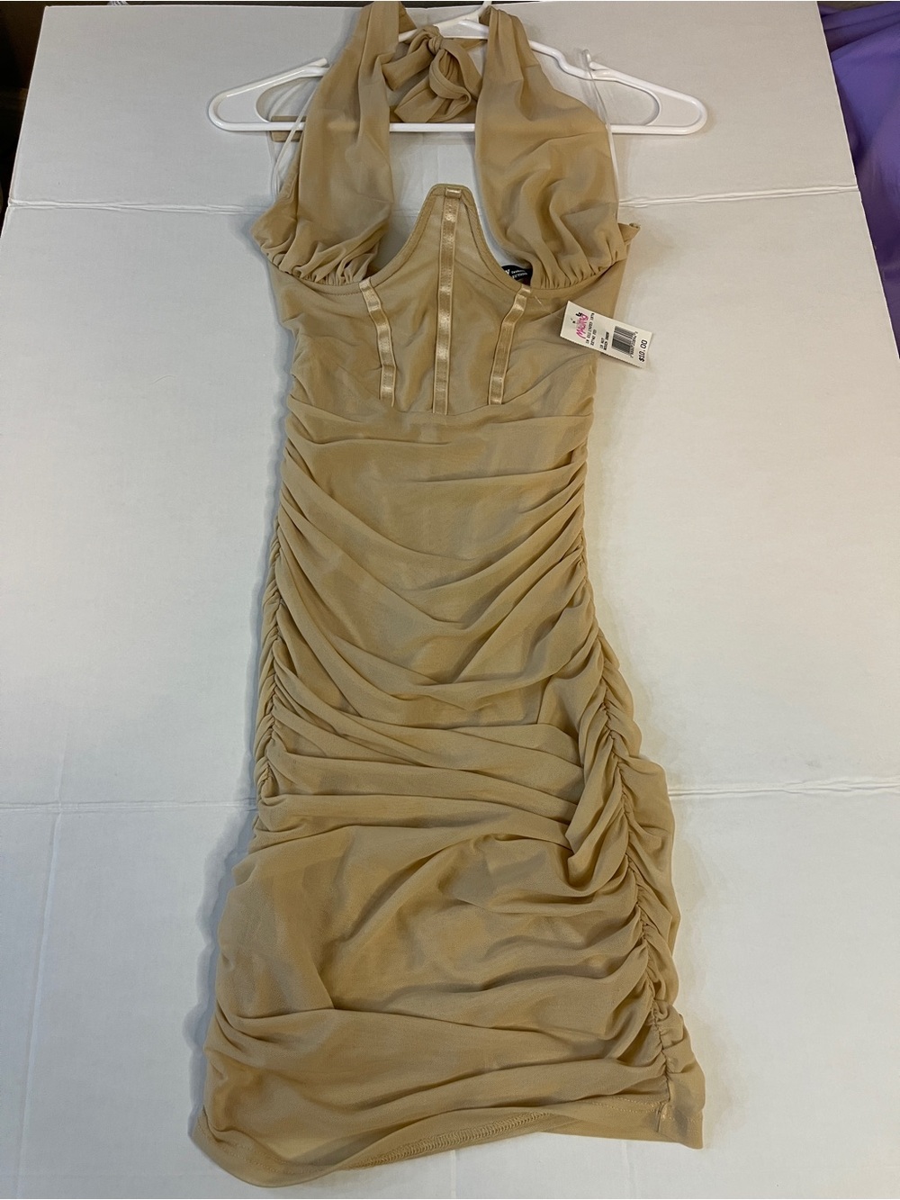 Motel Rocks Beige Halter Ruched Mini Dress
